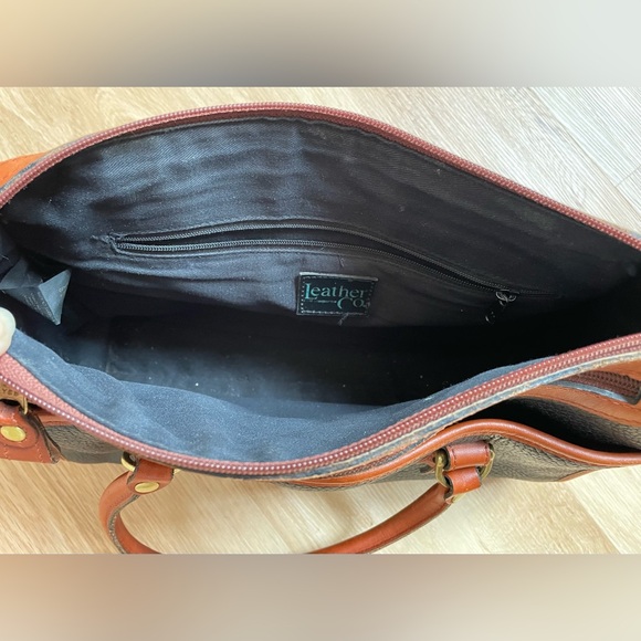 Vintage Leather Liz Claiborne Doctor handbag Purse Pebbled Black Brown trim bag - Picture 4 of 11